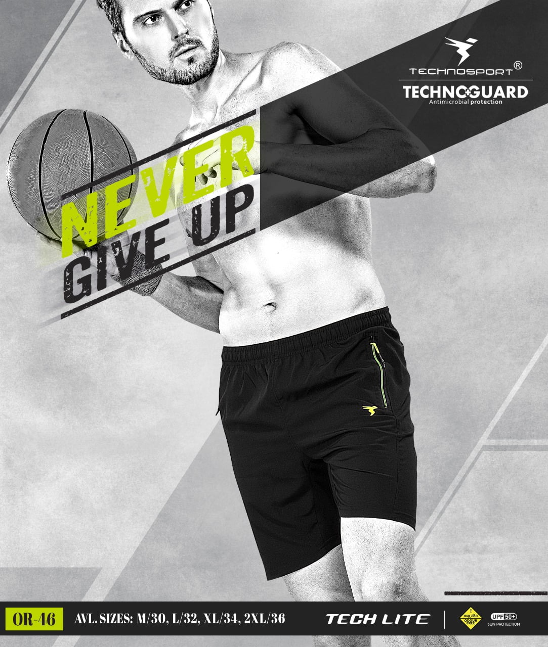 Technosport TechLite Woven Solid Shorts Black (OR-46)