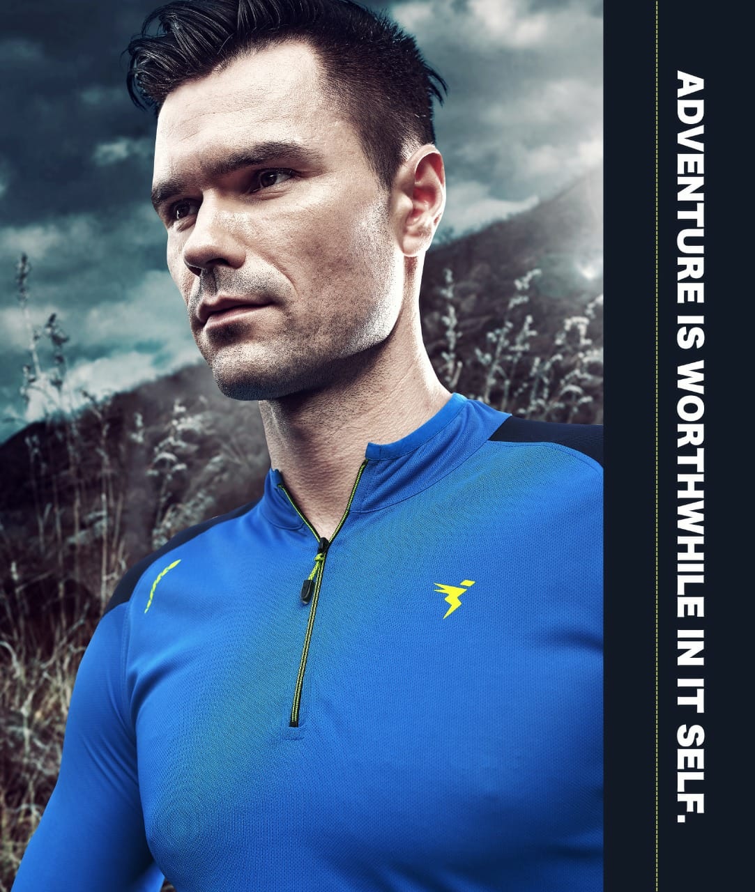 Technosport T Neck Full Sleeve Zipper T-Shirt Blue (P-495)