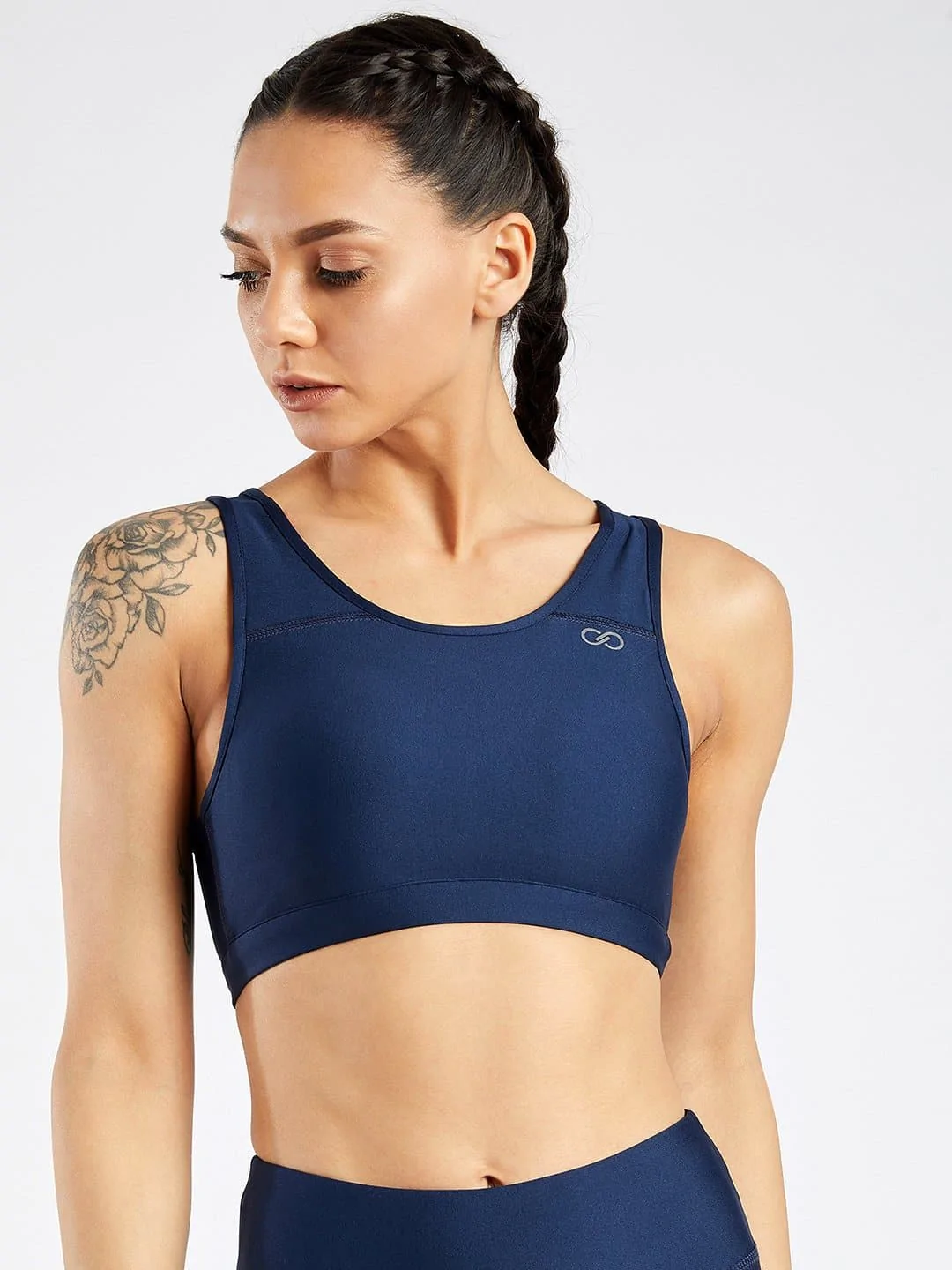 Creez Premium Maxtreme Pace Navy High Neck Padded Sports Bra (CB-030)