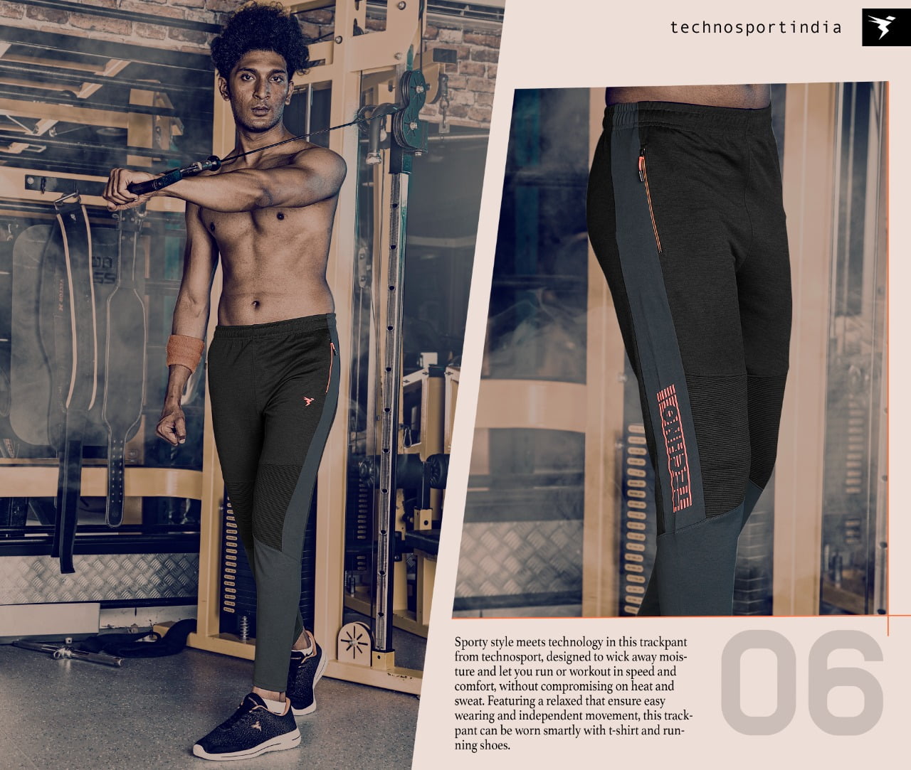 TechnoSport Men’s Dry-Fit Solid Track Pants Cheeta Black (P-474)