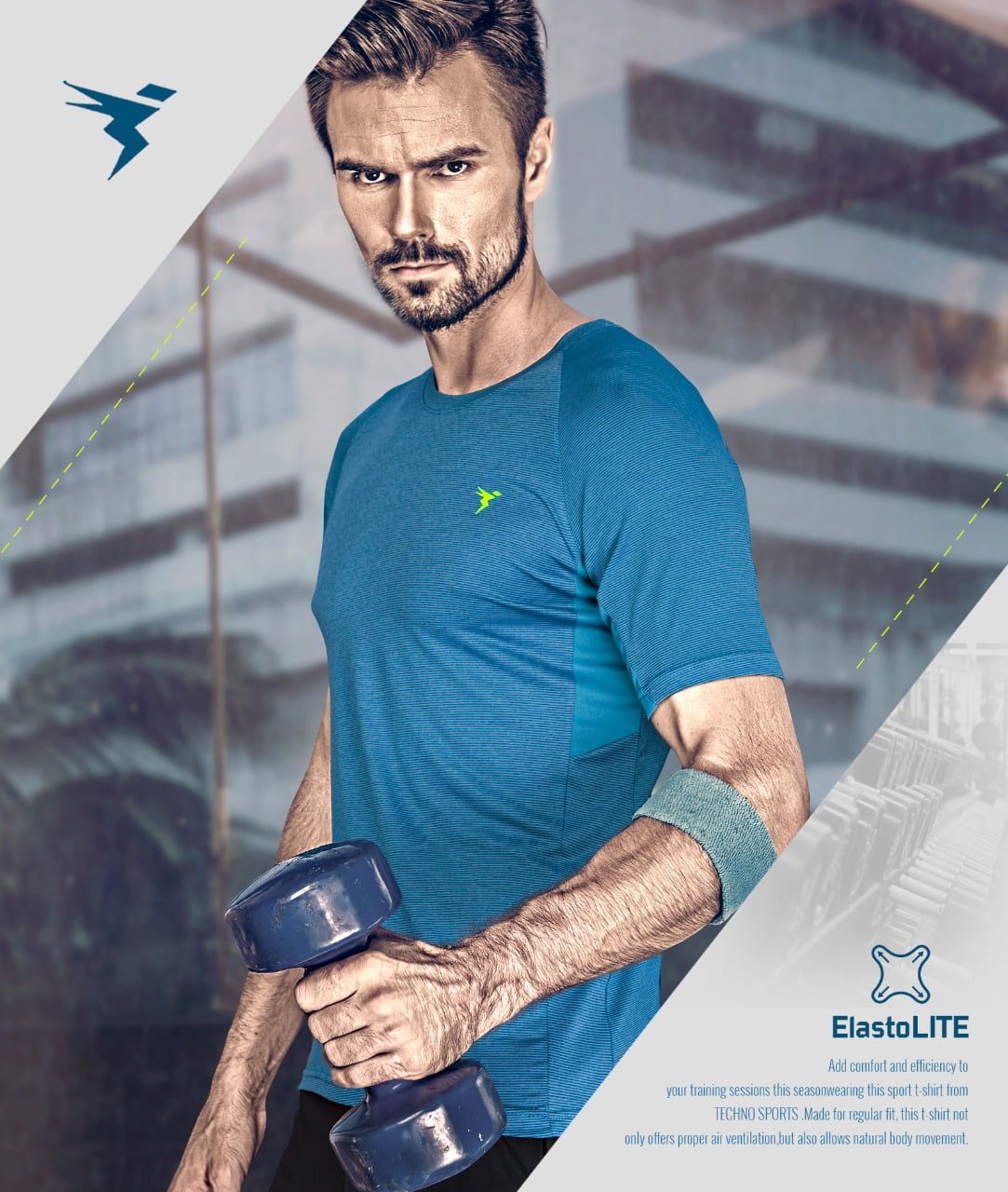 Technosport Round Neck Stretchable T-Shirt Cyan (P-485)