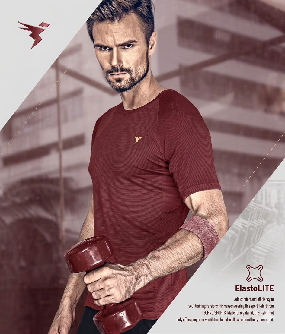 Technosport Round Neck Stretchable T-Shirt Maroon (P-485)