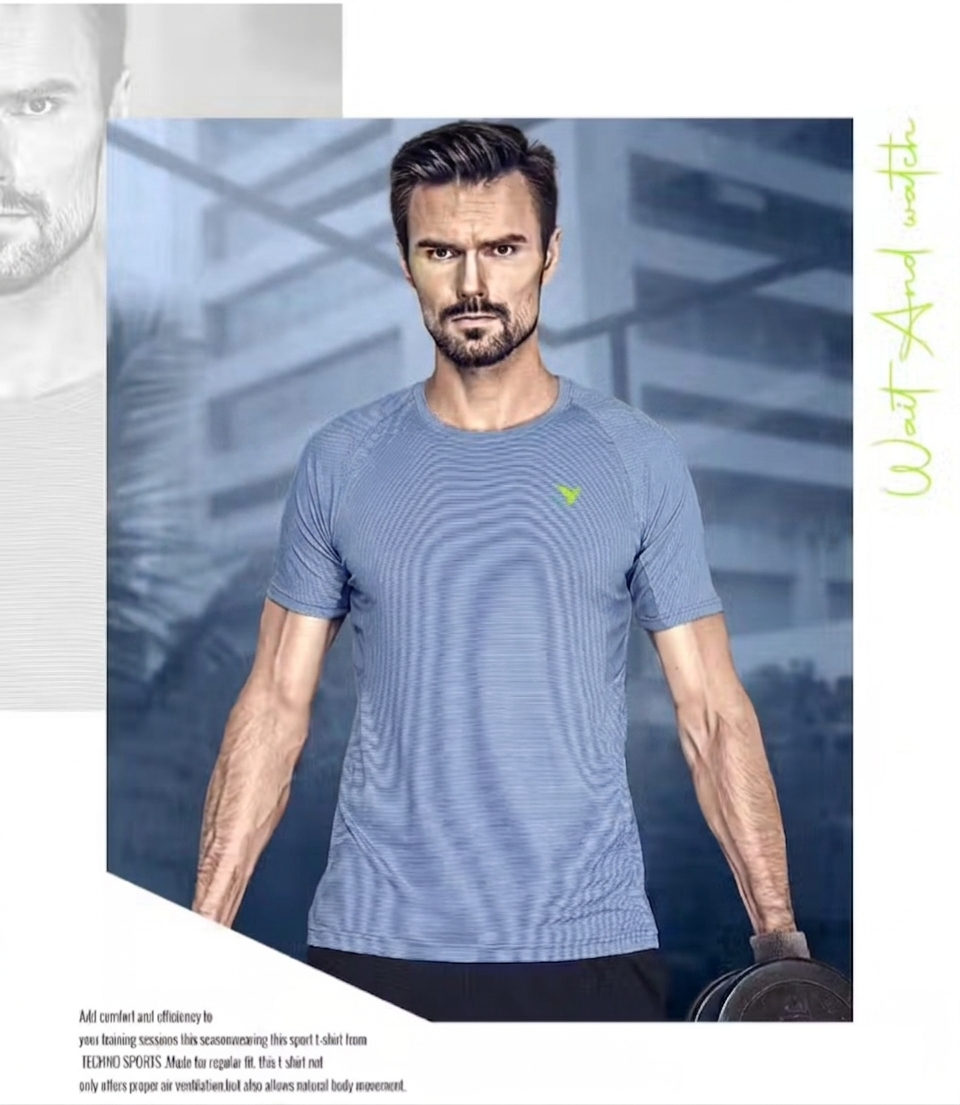 Technosport Round Neck Stretchable T-Shirt Spanish Blue (P-485)