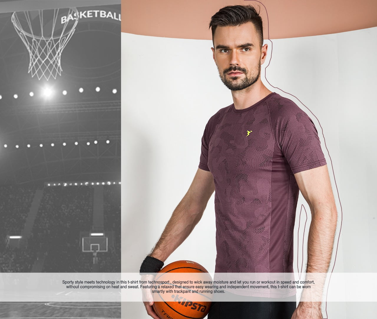 Technosport Round Neck T-Shirt Fluid Maroon (OR-50)