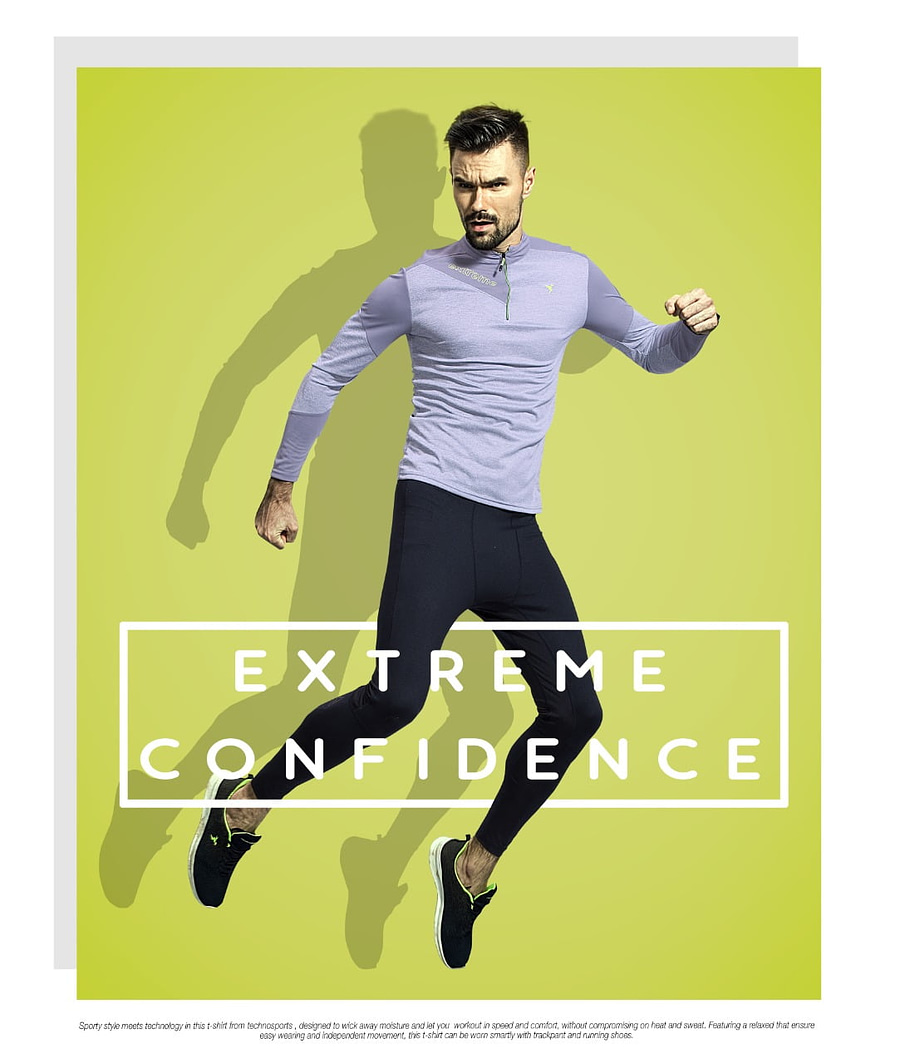 TechnoSport T Neck Full Sleeve Zipper T-Shirt Gray (P-506)