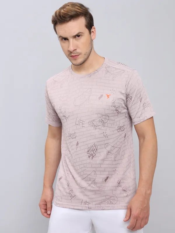 Technosport Half Sleeve Round Neck T-Shirt Pink Cream (OR-60)