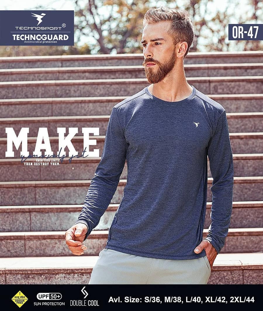 Technosport Full Sleeve Round Neck T shirt Indigo Blue (OR-47)