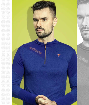 TechnoSport T Neck Full Sleeve Zipper T-Shirt Navy Blue (P-506)