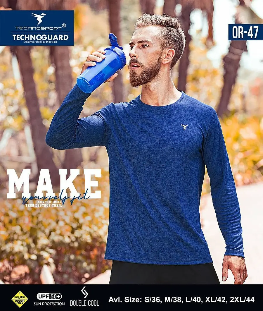 Technosport Full Sleeve Round Neck T shirt Navy Blue (OR-47)