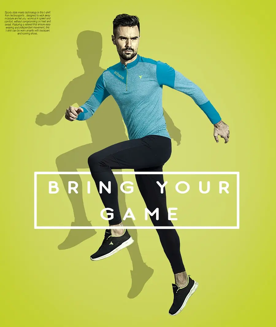 TechnoSport T Neck Full Sleeve Zipper T-Shirt Cyan (P-506)