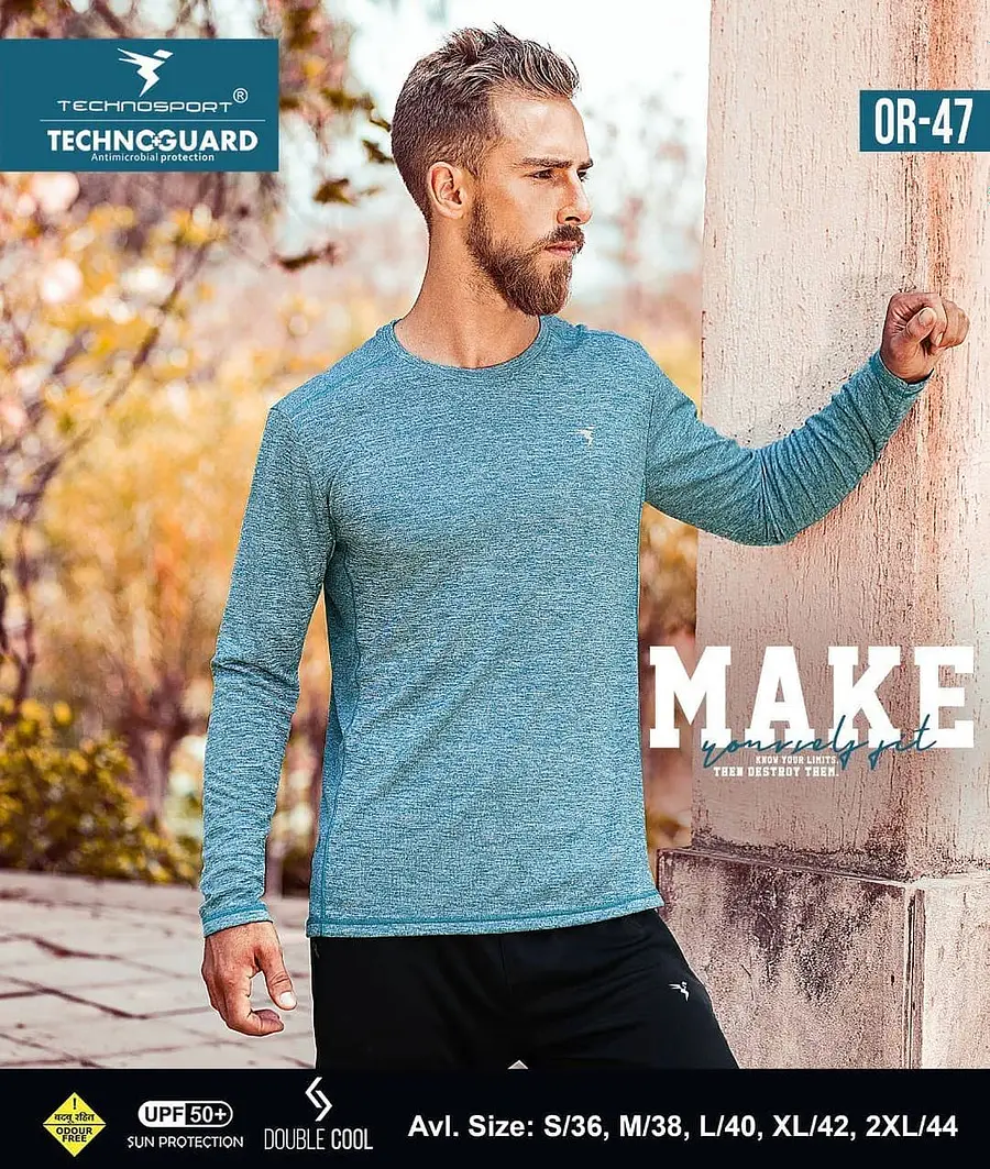Technosport Full Sleeve Round Neck T shirt Cyan (OR-47)