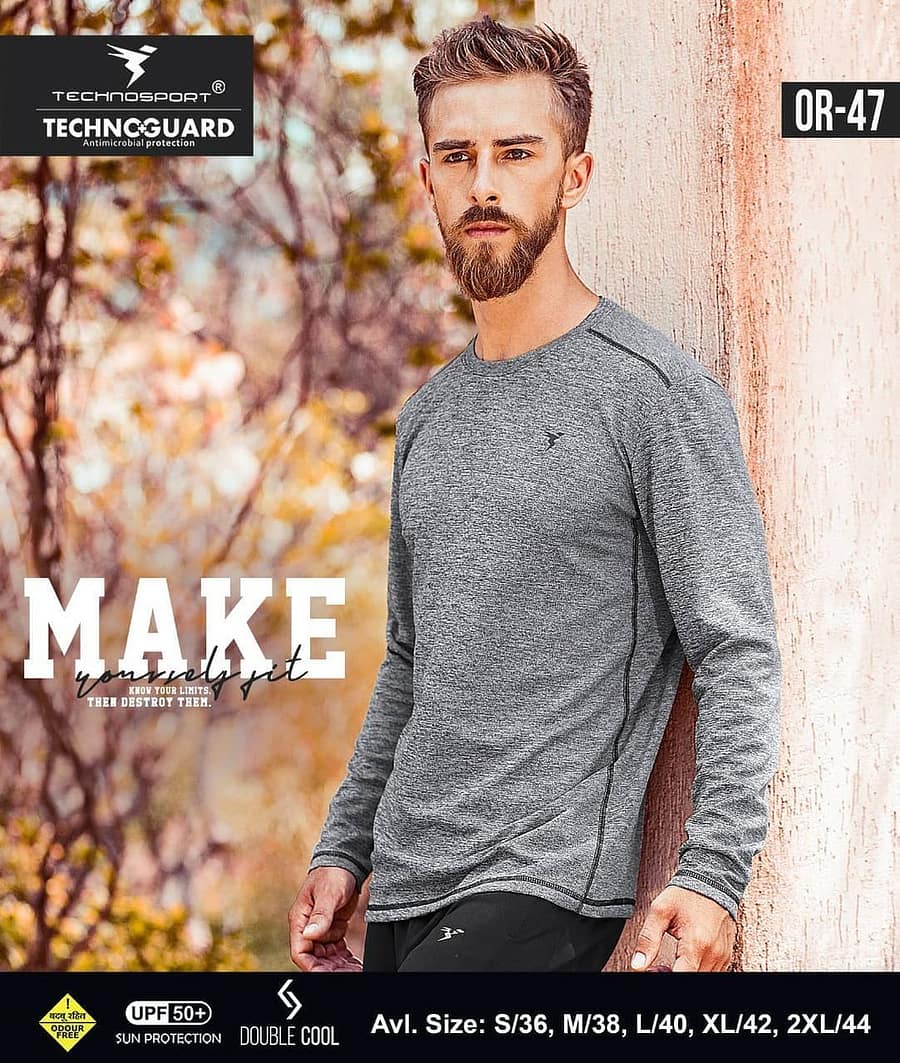 Technosport Full Sleeve Round Neck T shirt Dark Gray (OR-47)