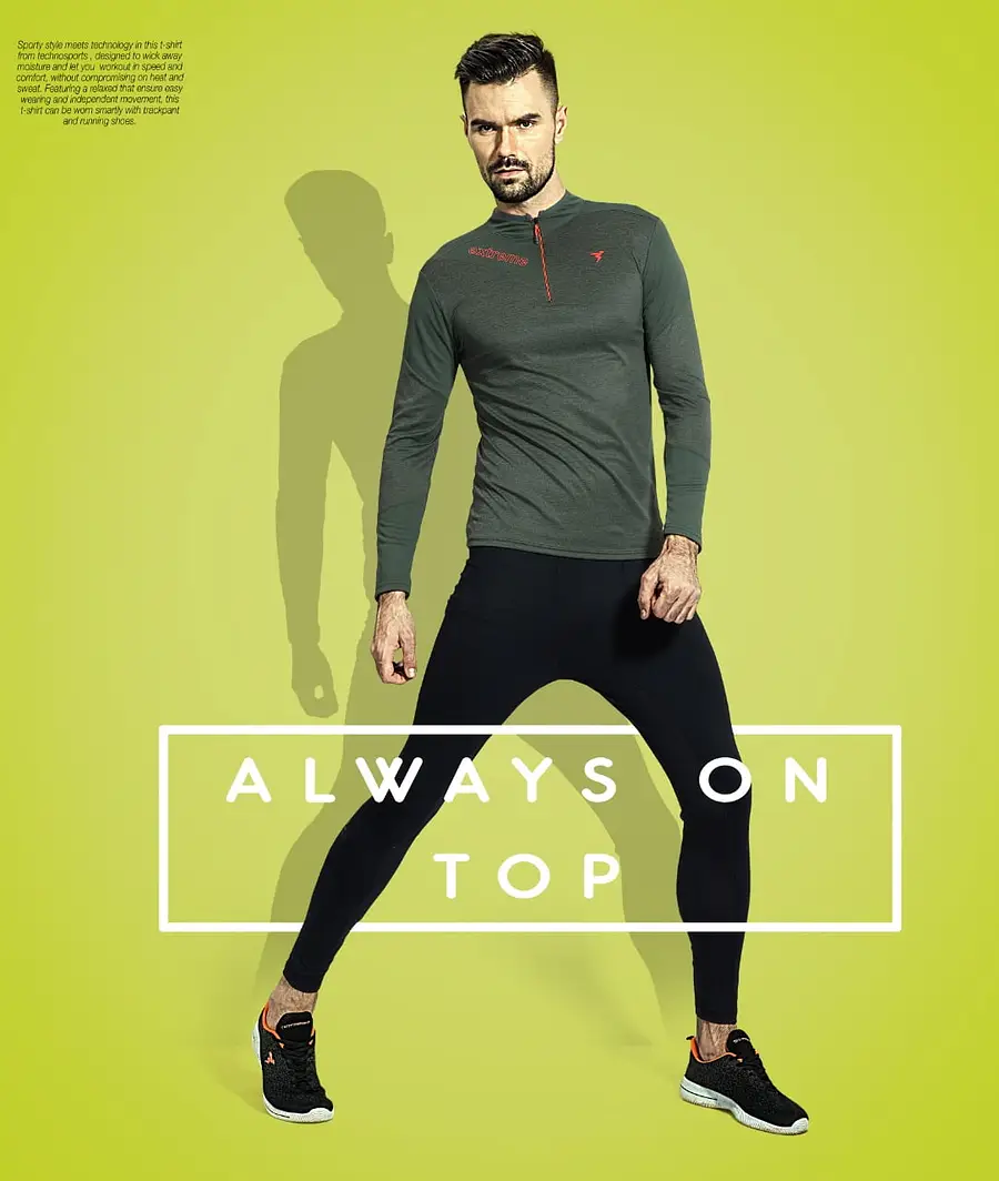 TechnoSport T Neck Full Sleeve Zipper T-Shirt Green (P-506)