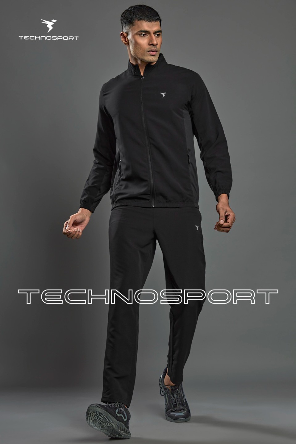 Technosport Solid Colour Sports Jacket Black