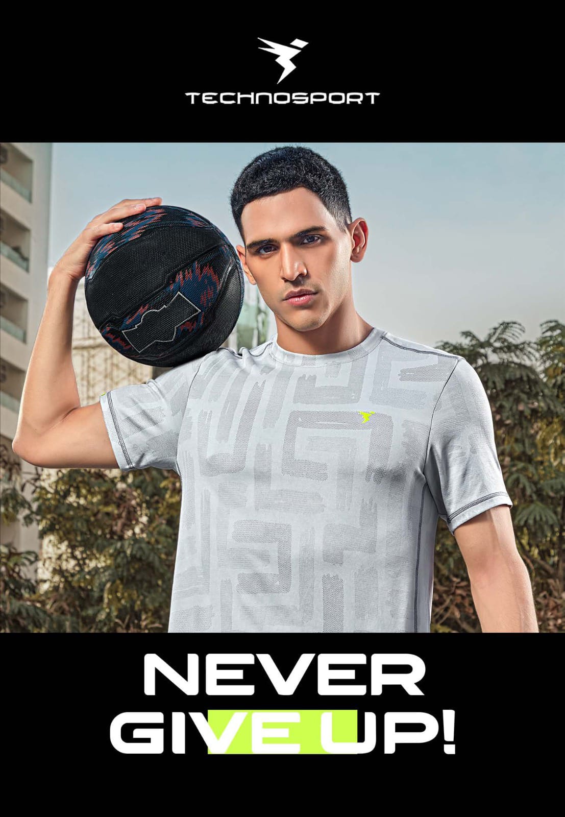 Technosport Half Sleeve Round Neck T-Shirt White Gray (OR-60)