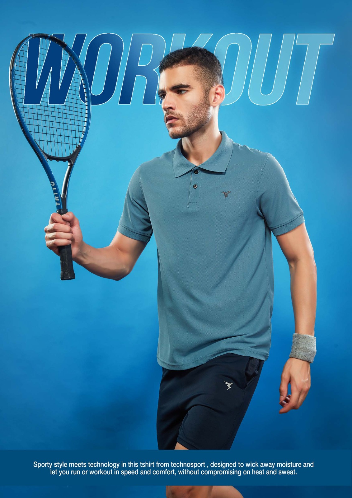 Technosport Polo Neck Half Sleeve Dri-Fit T Shirt for Men Indigo Blue (OR-61)