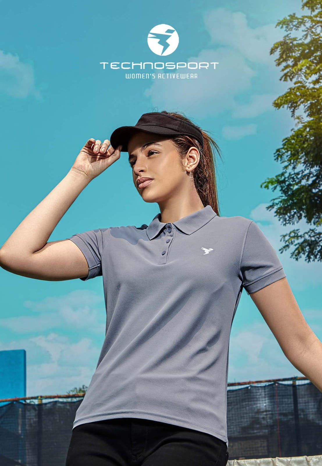 Technosport Polo Neck Half Sleeve Dri-Fit T Shirt for Women Light Blue (W-129)
