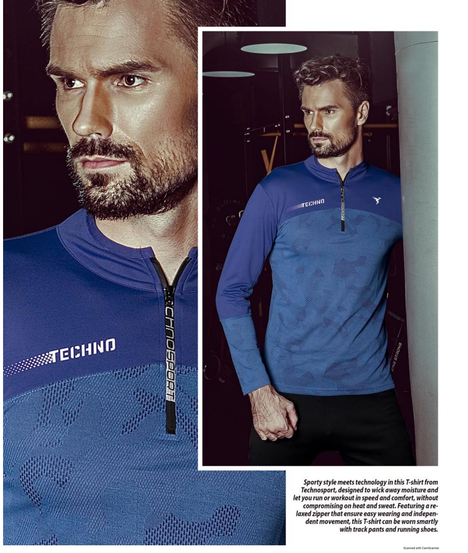 TechnoSport T Neck Full Sleeve Zipper T-Shirt Navy Blue (P-479)