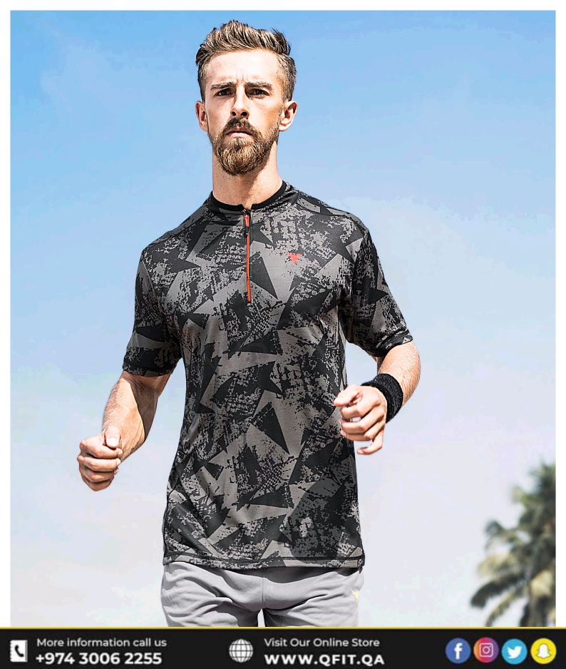 Technosport Half hand Zipper T-Shirt Black New (P-459)