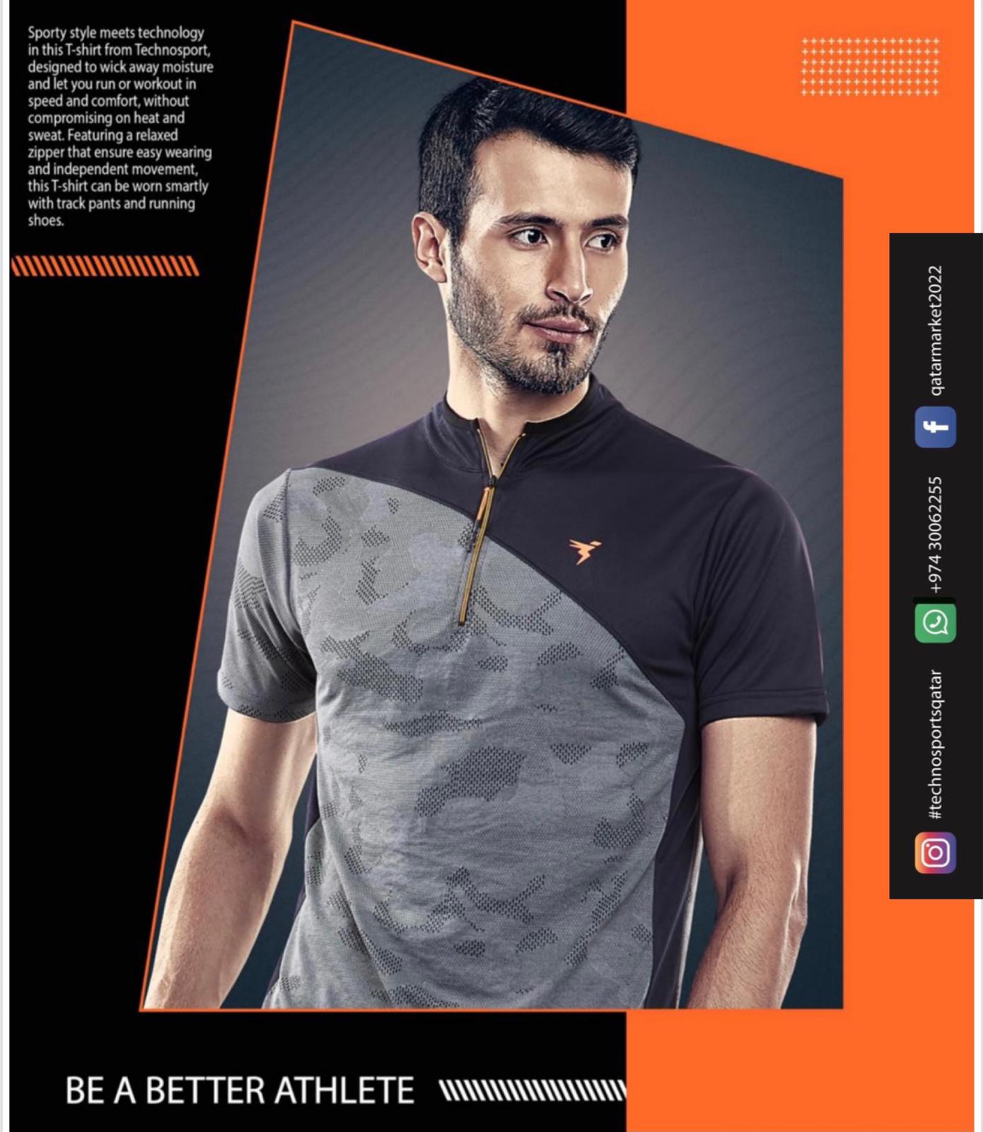 Technosport Half hand Zipper T-Shirt Black (P-471)