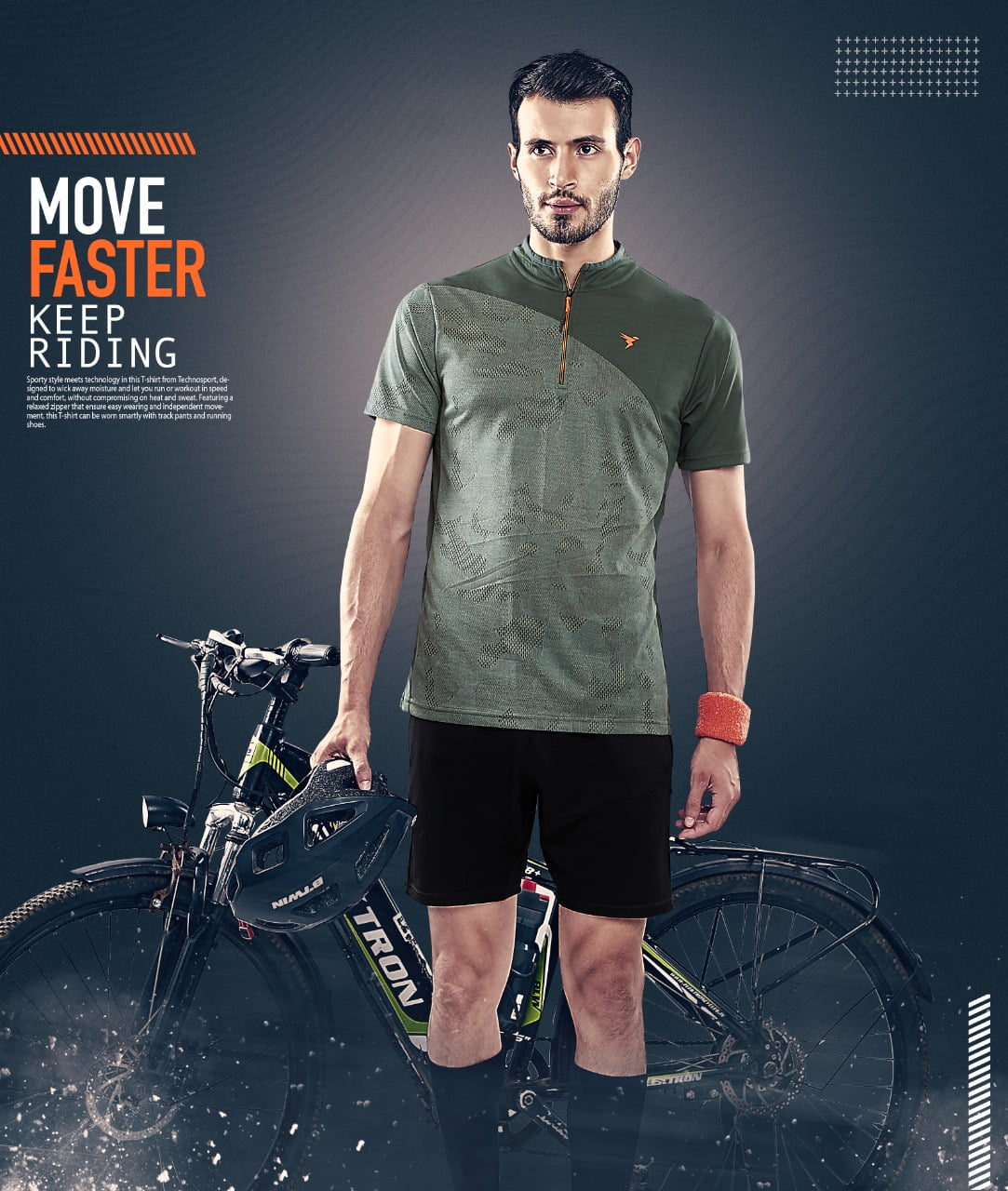 Technosport Half hand Zipper T-Shirt Green (P-471)