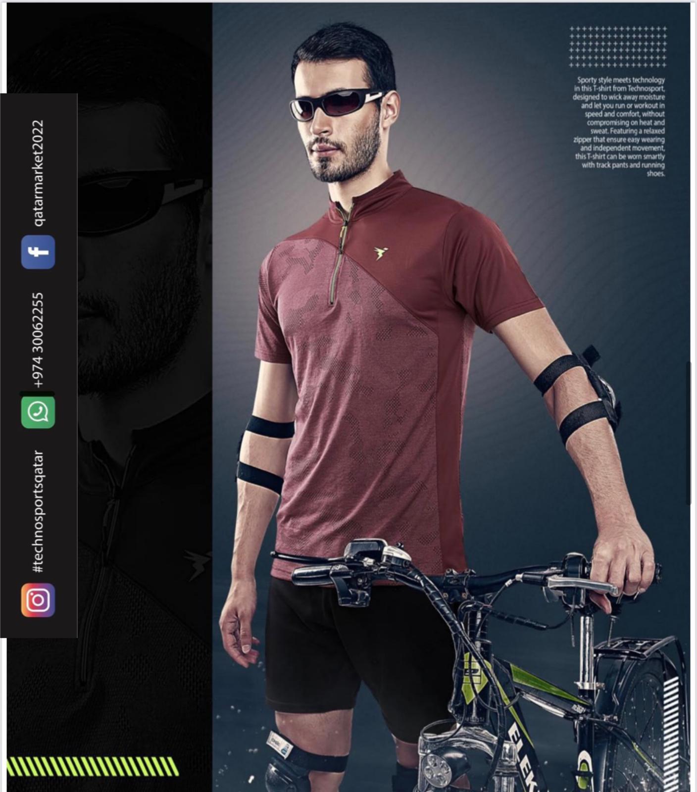 Technosport Half hand Zipper T-Shirt Maroon (P-471)